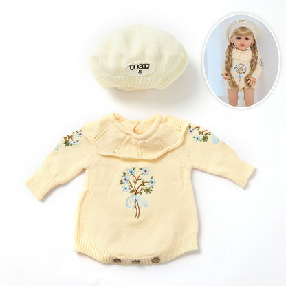 Embroidered Romper & Hat Two-Piece Set for 22 Inches/55cm Reborn Dolls