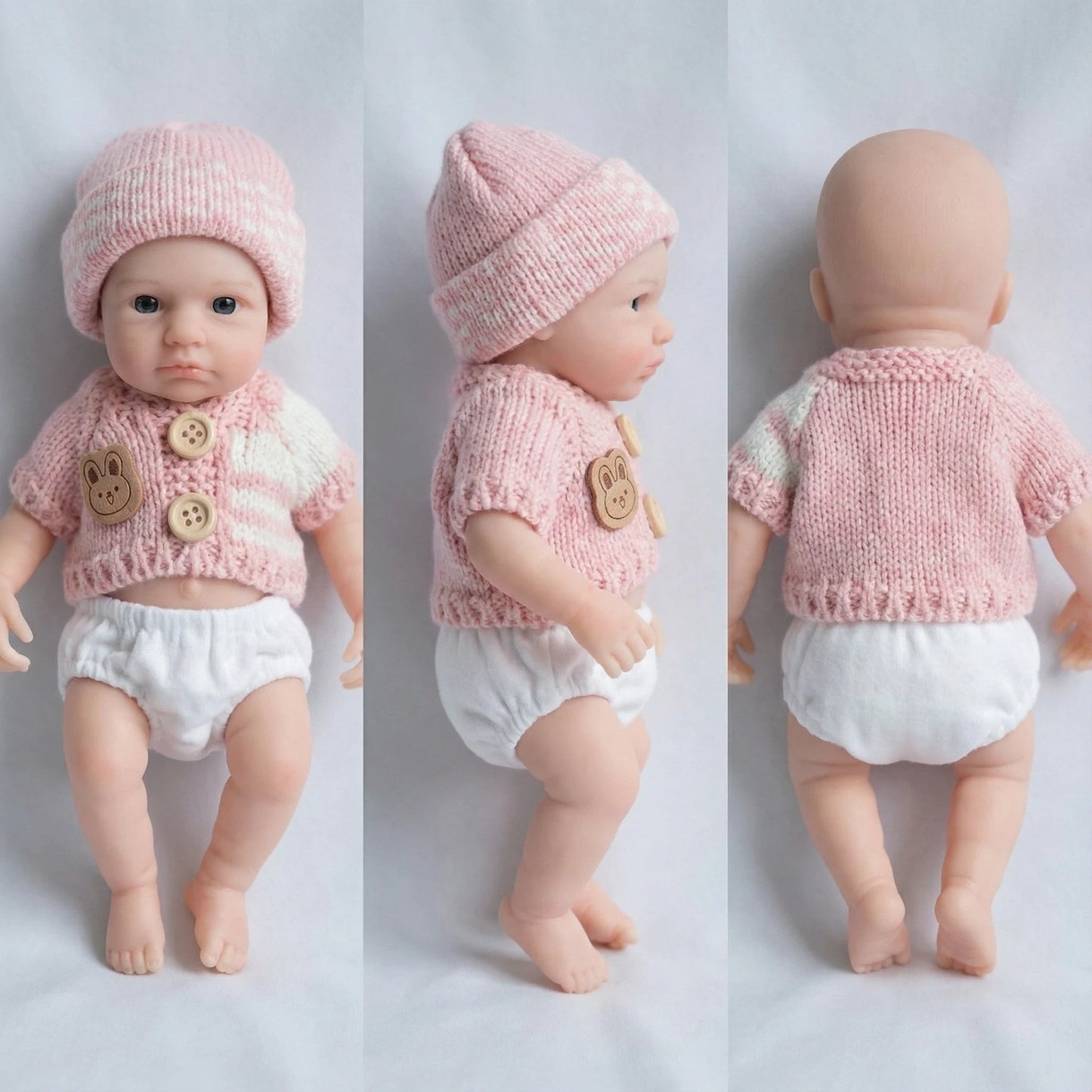 20cm Full Silicone Open Eyes Loulou Reborn Baby Girl In Pink Sweater