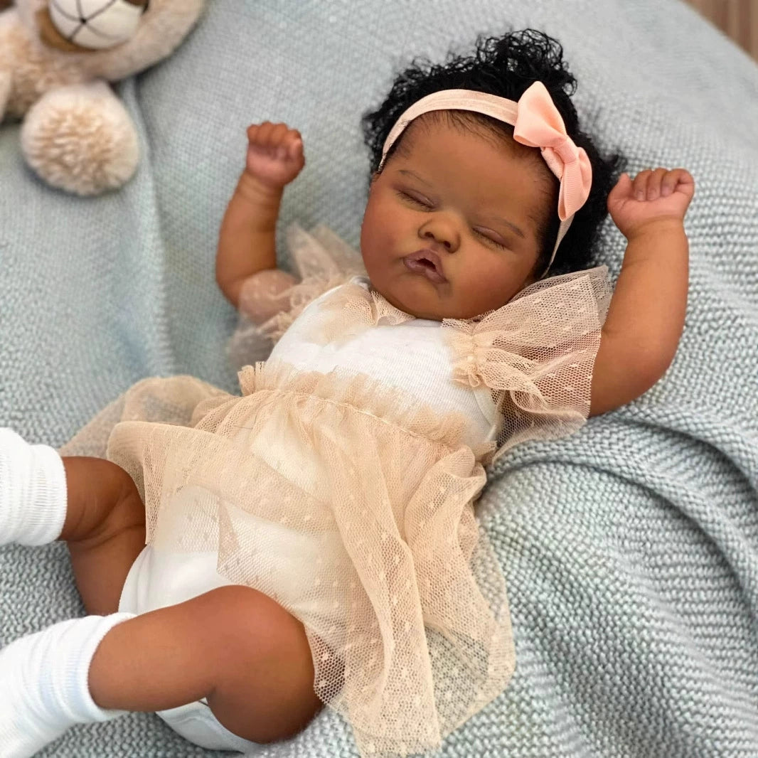 18 Inches Curly Hair Dark Skin Soft Touch Reborn Baby Girl-Quinbee