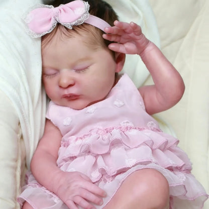 20 Inches Lifelike Closed Eyes Short Hair Laura Reborn Baby Girl In Pink Dress