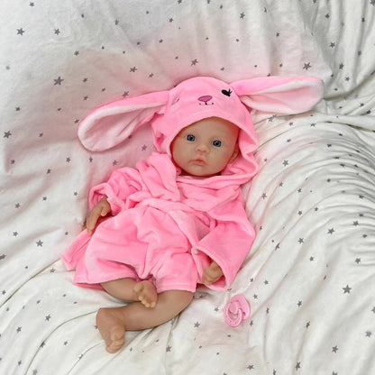 30cm Soft Full Silicone Blue Eyes Reborn Baby Girl In pink bathrobe- Meadow