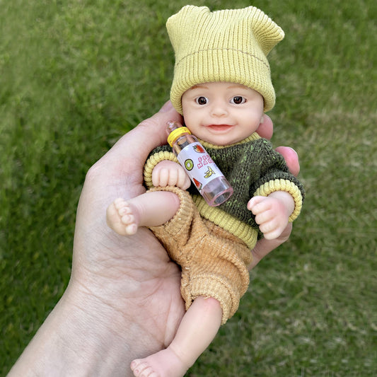 6 inches Open Eyes Short Hair Full Silicone Mini Reborn Doll