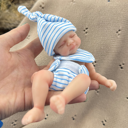 15cm Silicone Closed Eyes Pascale Mini Reborn Doll in Blue Stripes Outfits