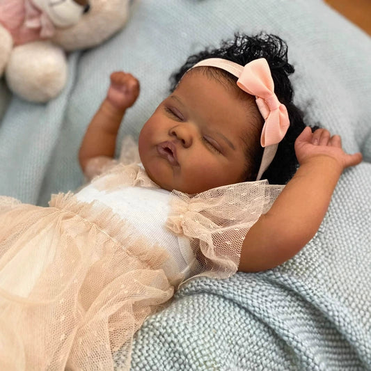 18 Inches Curly Hair Dark Skin Soft Touch Reborn Baby Girl-Quinbee