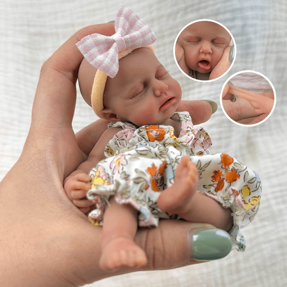 15cm Silicone Dark Skin Loulou Mini Reborn Doll in Floral Outfits