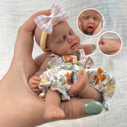 15cm Silicone Dark Skin Loulou Mini Reborn Doll in Floral Outfits