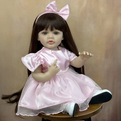 55cm Lifelike Long Hair Betty Reborn Baby Girl In Pink Dress