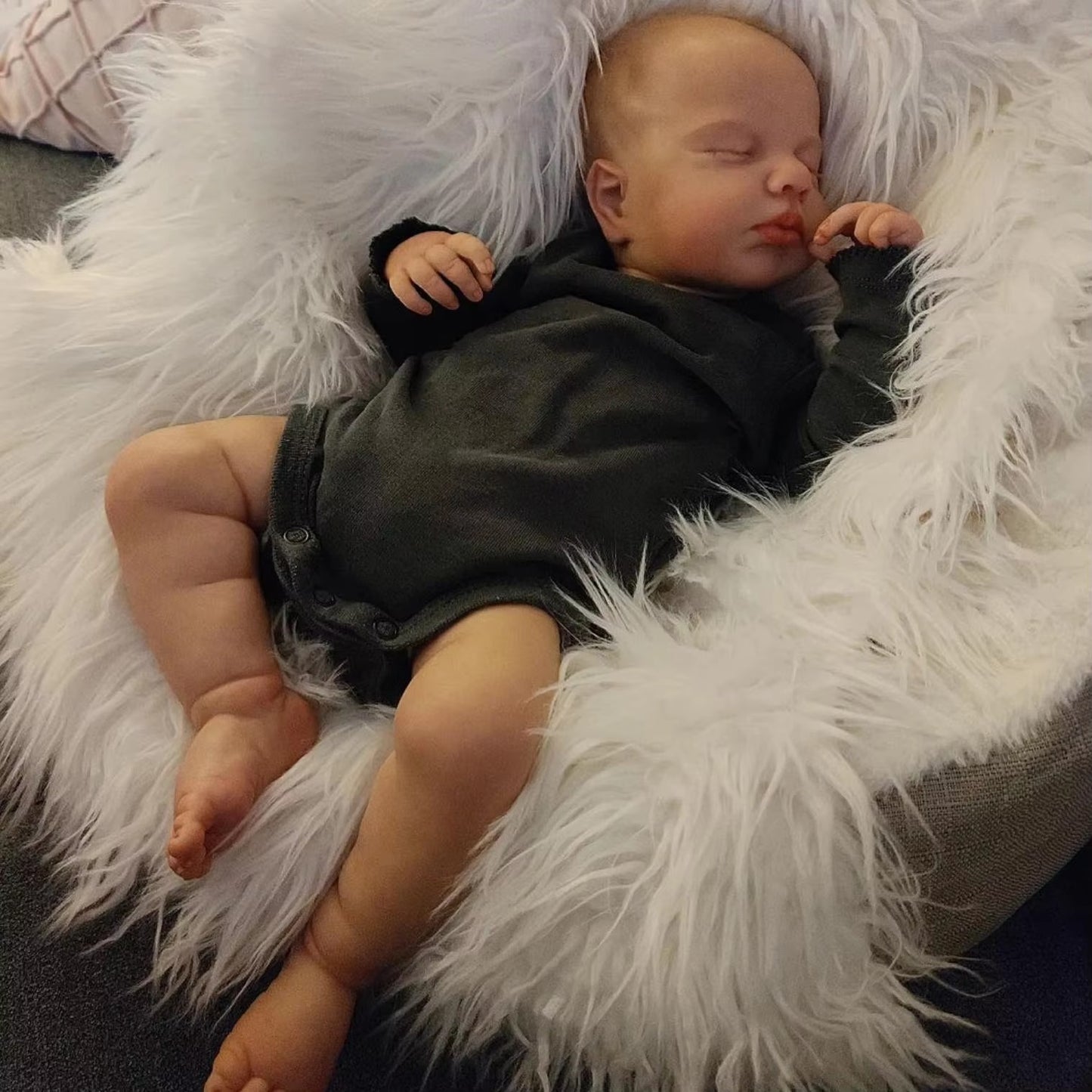 50cm Closed Eyes Soft Body Reborn Doll in Black Rompers-Loulou