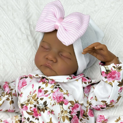 45cm Elsie Closed Eyes Dark Skin Soft Body Reborn Baby Levi