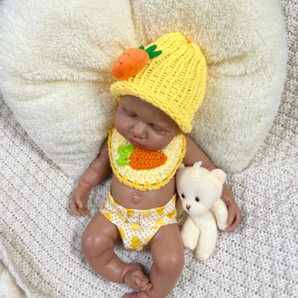 30cm Lifelike Silicone Asleep Loulou Dark Skin Reborn Doll In Yellow Outfits