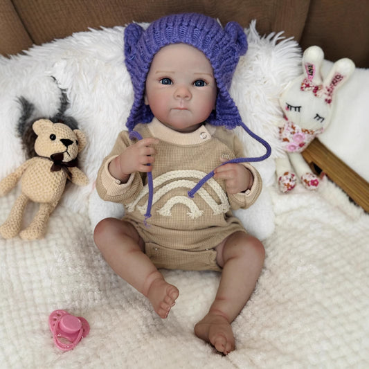 50cm Kelly Blue Eyes Reborn Baby Girl in Purple Hat-Bettie