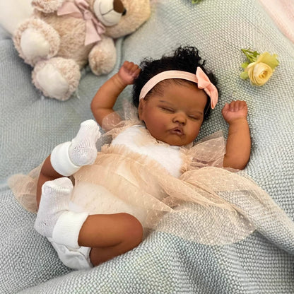 18 Inches Curly Hair Dark Skin Soft Touch Reborn Baby Girl-Quinbee