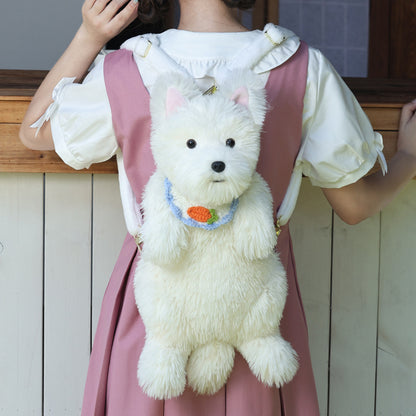 Adorable Handmade Lifelike Plush West Highland Puppy Backpack
