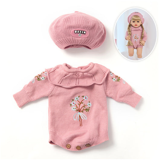 Embroidered Romper & Hat Two-Piece Set for 22 Inches/55cm Reborn Dolls