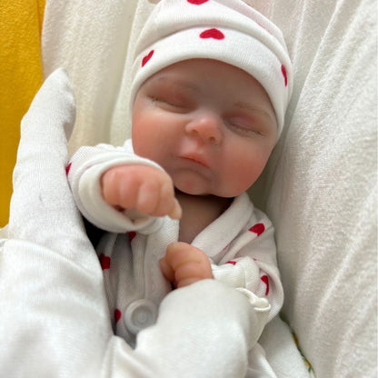 20cm Silicone Closed Eyes Peaches Mini Reborn Baby Girl In Red Heart Jumpsuits