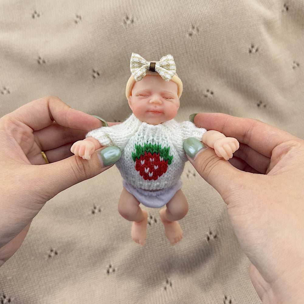 15cm Silicone Closed Eyes Pascale Mini Reborn Doll in White Strawberry Sweater