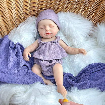 30cm Lifelike Full Silicone Asleep Reborn Doll In Purple Clothes