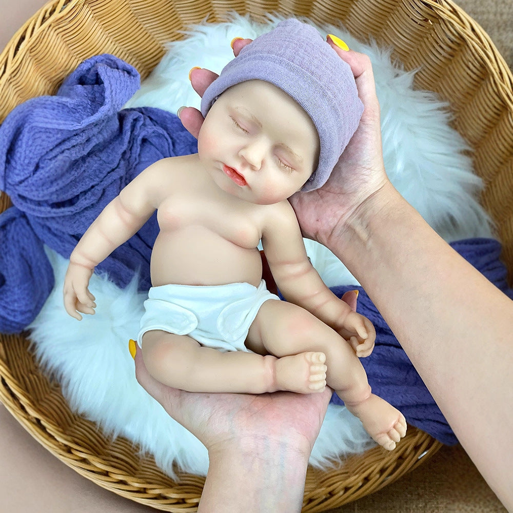 30cm Lifelike Full Silicone Asleep Reborn Doll In Purple Clothes