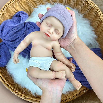 30cm Lifelike Full Silicone Asleep Reborn Doll In Purple Clothes