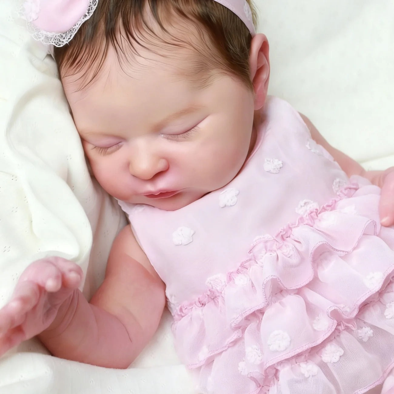 20 Inches Lifelike Closed Eyes Short Hair Laura Reborn Baby Girl In Pink Dress