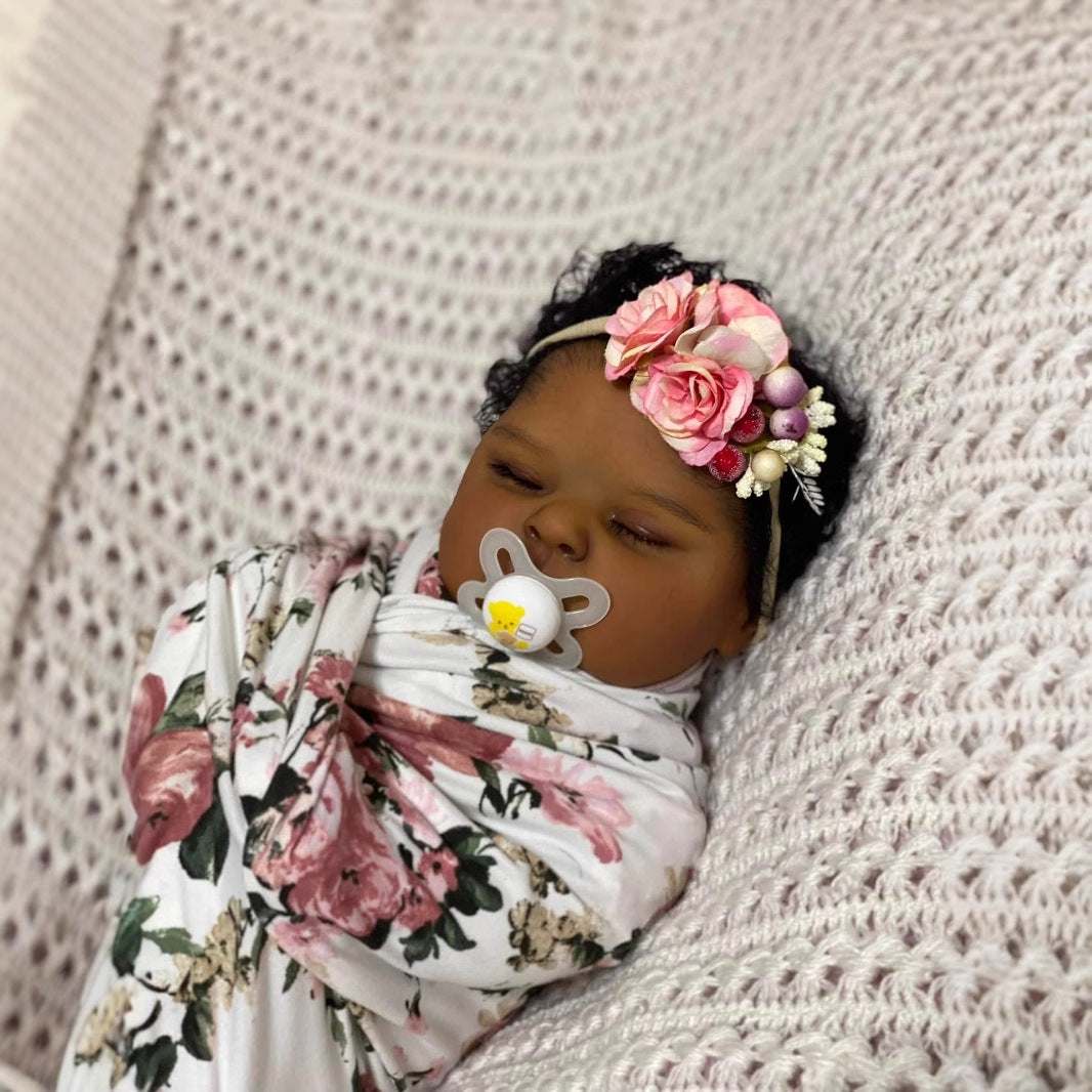 Beryl 19 Inches Realistic Closed Eyes Dark Skin Reborn Doll-Peaches