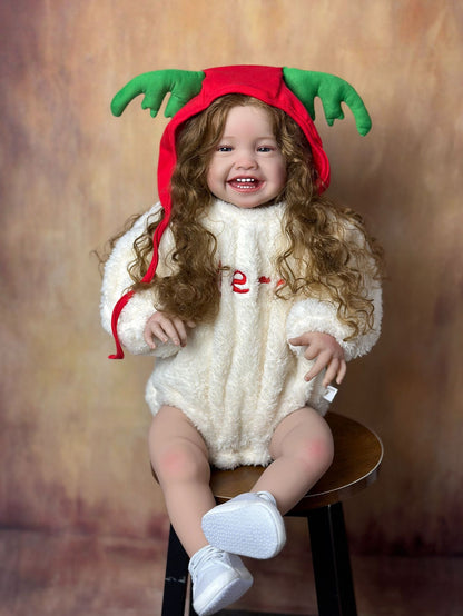 60Cm Long Hair Smile Reborn Doll With Cloth Body - Mila