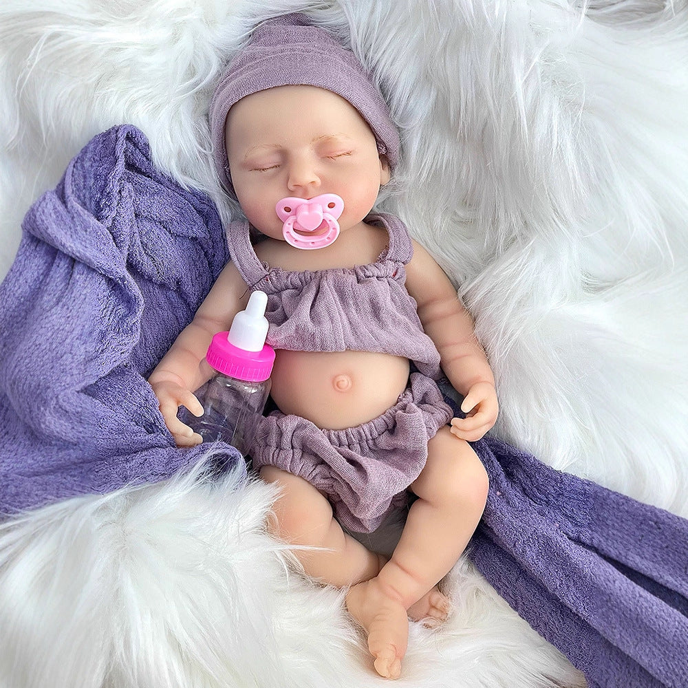 30cm Lifelike Full Silicone Asleep Reborn Doll In Purple Clothes