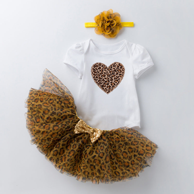Cute Heart Print jumpsuit leopard skirt 3-piece set for 22-24 Inches Dolls