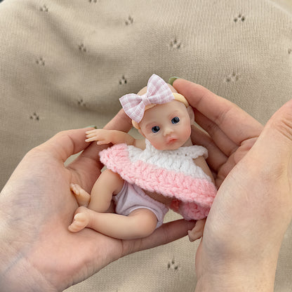 15cm Silicone Meadow Stretchable Mini Reborn Doll in White and Pink Sweater