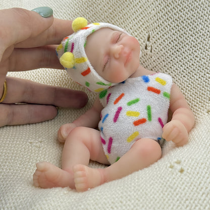 15cm Silicone Closed Eyes Pascale Mini Reborn Doll in White Outfits