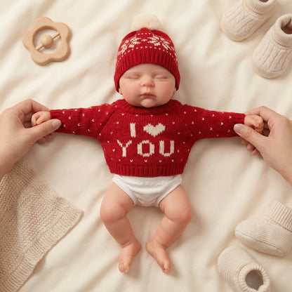 30cm Full Silicone Asleep Reborn Doll Girl Peaches in Red Sweater