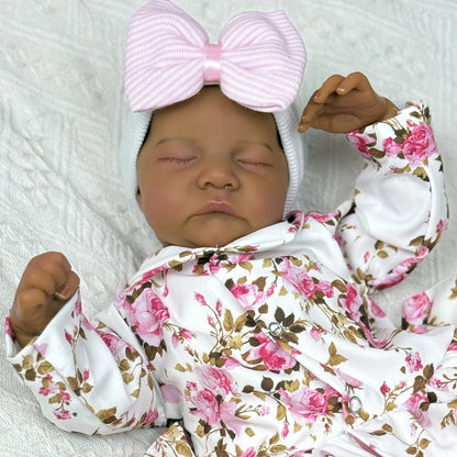 45cm Elsie Closed Eyes Dark Skin Soft Body Reborn Baby Levi