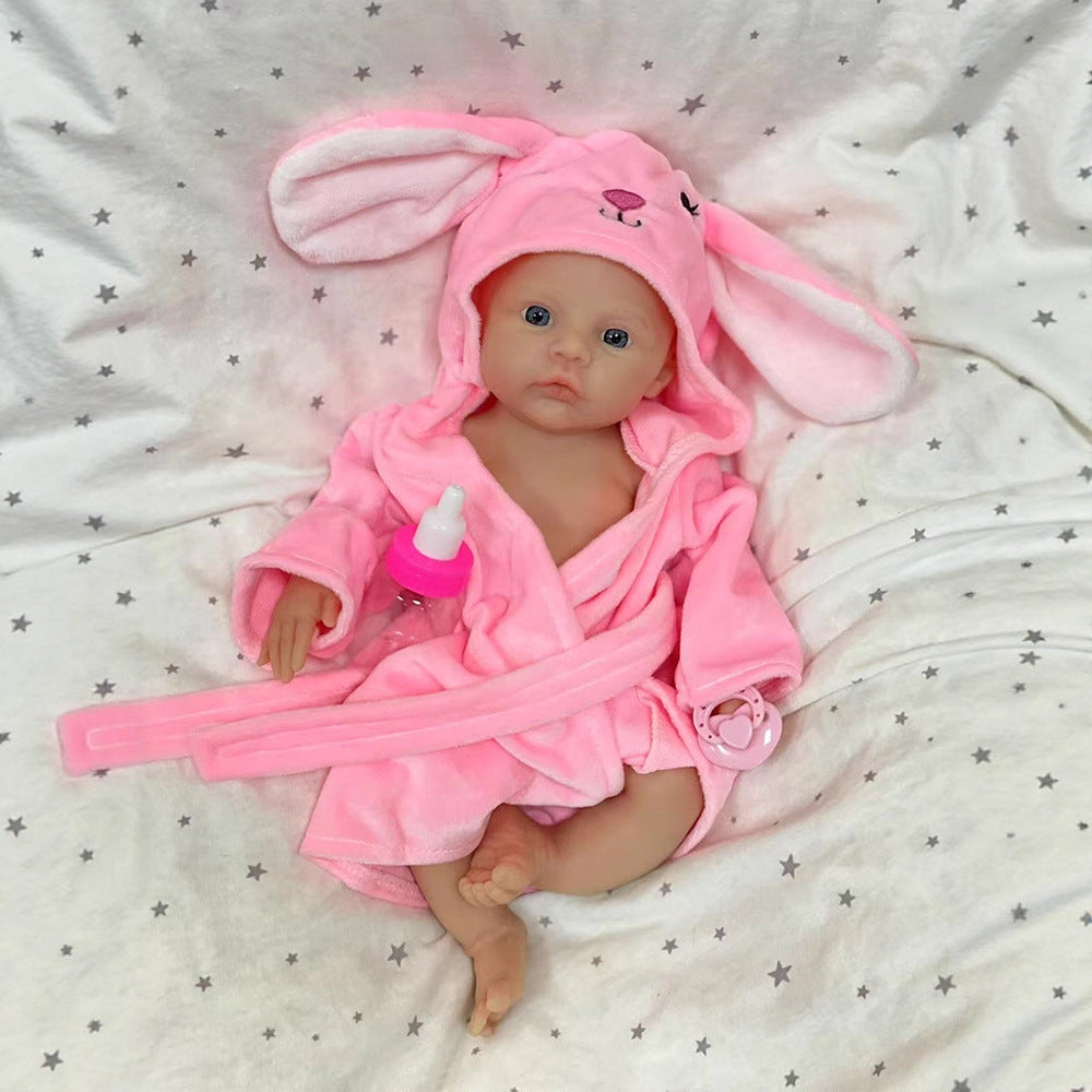 30cm Soft Full Silicone Blue Eyes Reborn Baby Girl In pink bathrobe- Meadow