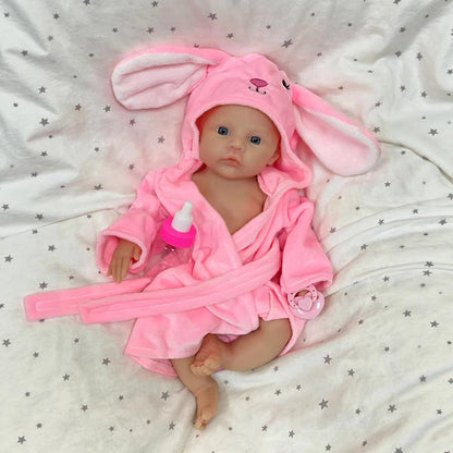 30cm Soft Full Silicone Blue Eyes Reborn Baby Girl In pink bathrobe- Meadow