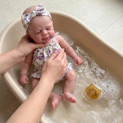 30cm Full Silicone Closed Eyes Pascale Reborn Doll Girl In Purple Floral Rompers