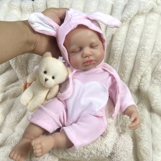 30cm Full Silicone Asleep Loulou Reborn Doll Girl In Pink Clothes