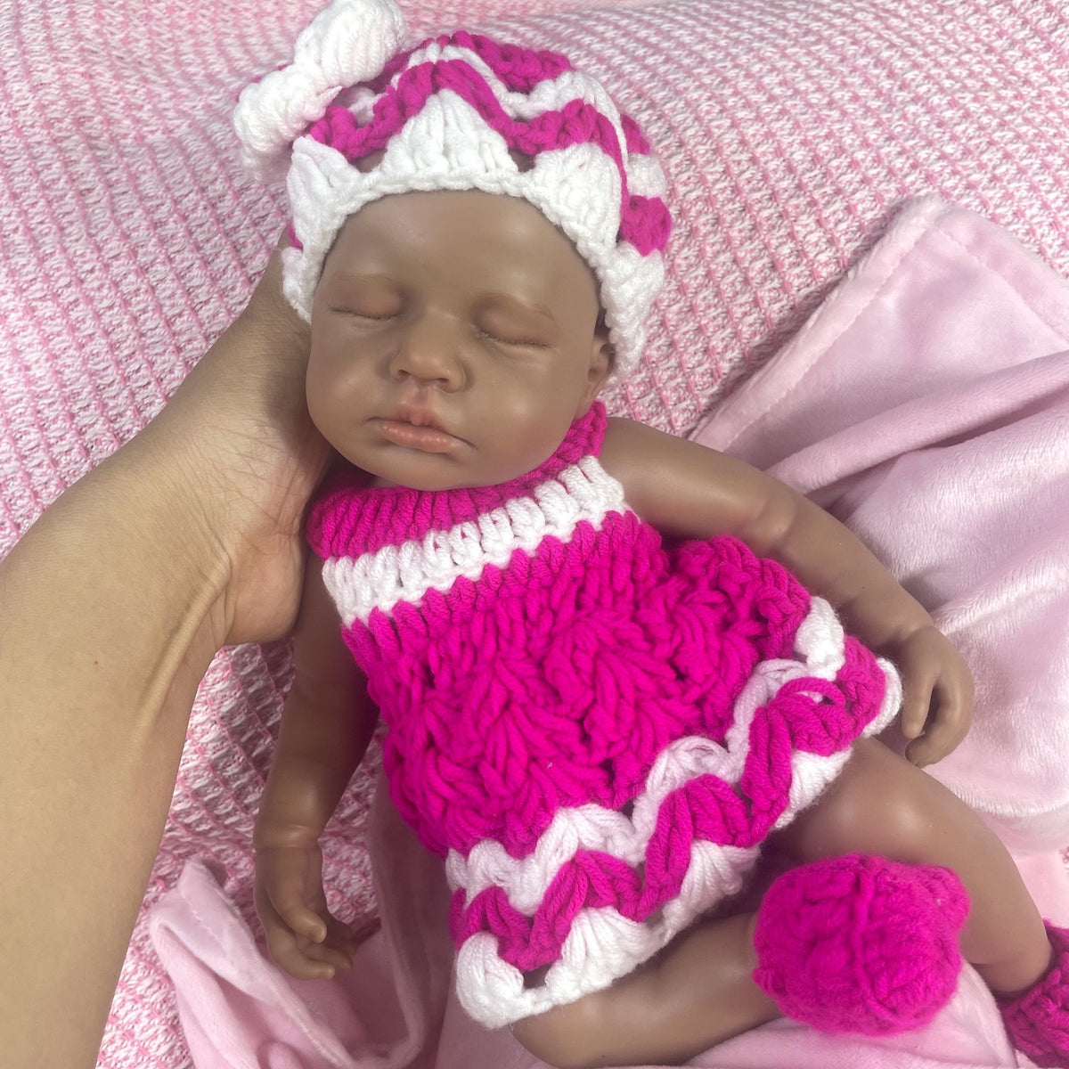 30cm Lifelike Silicone Asleep Loulou Dark Skin Reborn Doll Girl In Knitwear