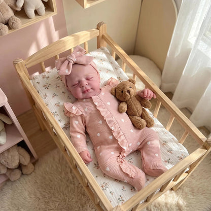 45cm Full Silicone Stretchable Asleep Pascale Reborn Girl in Pink Heart Printed Romper