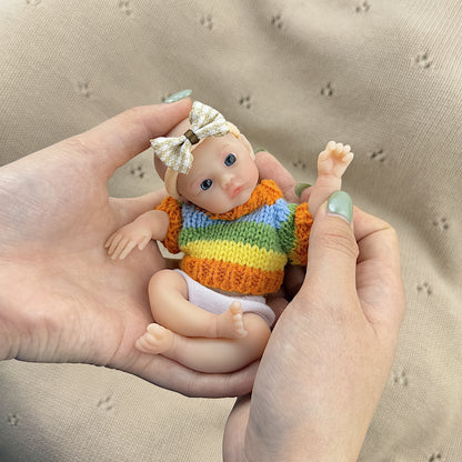 15cm Silicone Meadow Stretchable Mini Reborn Doll in Stripes Sweater