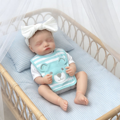 20 Inches Lifelike Closed Eyes Rosalie Reborn Doll Girl With Blue Stripes Bib