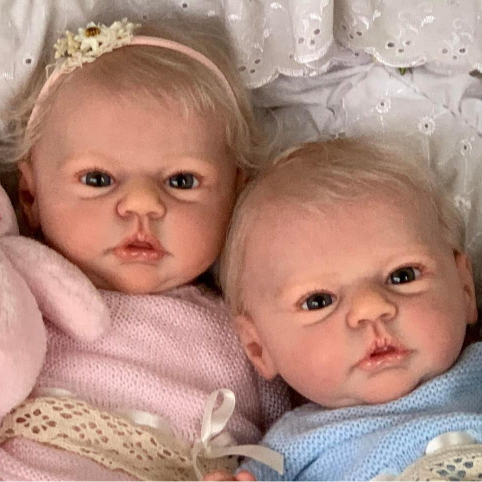 19 Inches Twins Reborn Dolls With Open Eyes And Short Blonde Hair