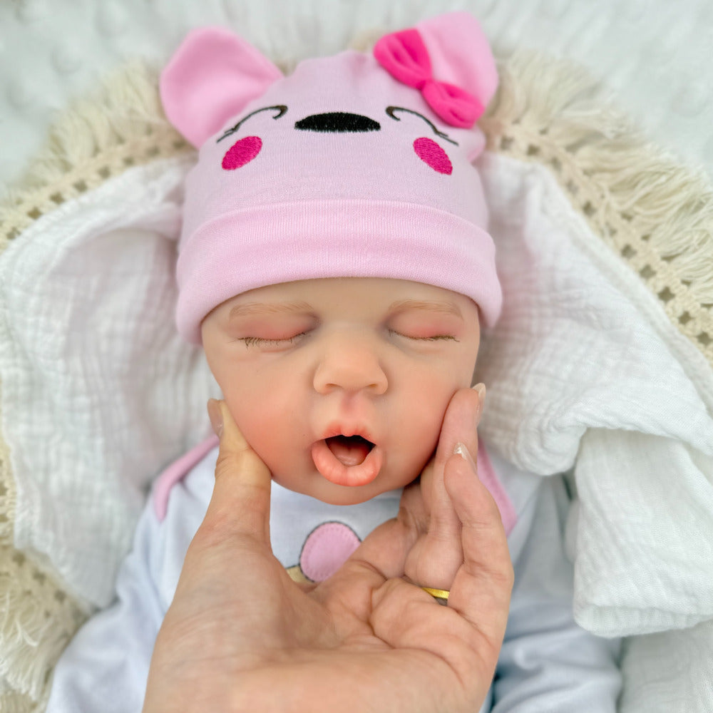 45cm Full Silicone Stretchable Loulou Reborn Girl in Pink Bear Outfits