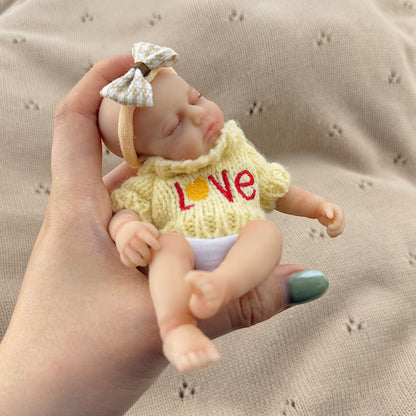 15cm Silicone Closed Eyes loulou Stretchable Mini Reborn Doll in Yellow Sweater