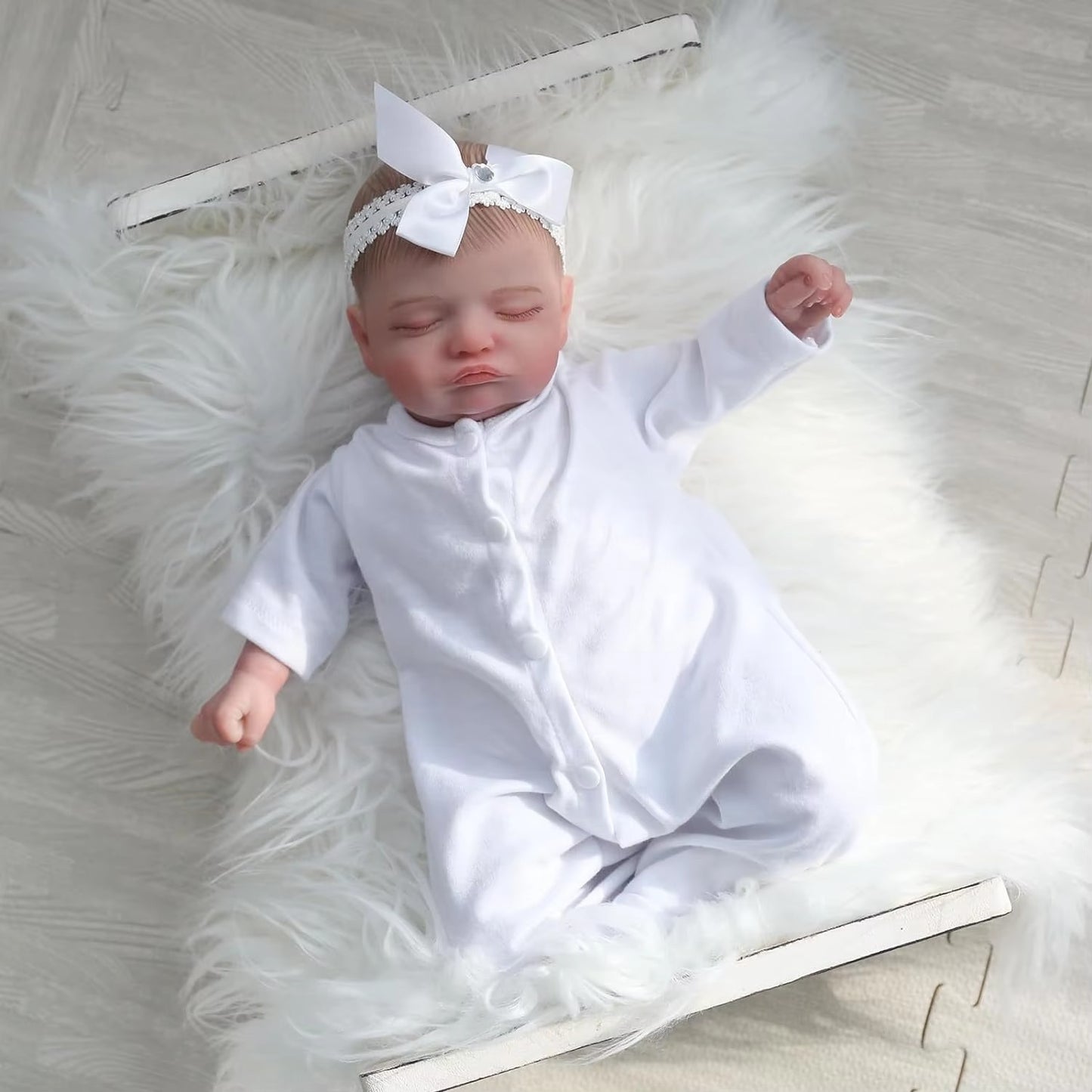 48cm Lifelike Soft Body Rosalie Reborn Doll In White Clothes