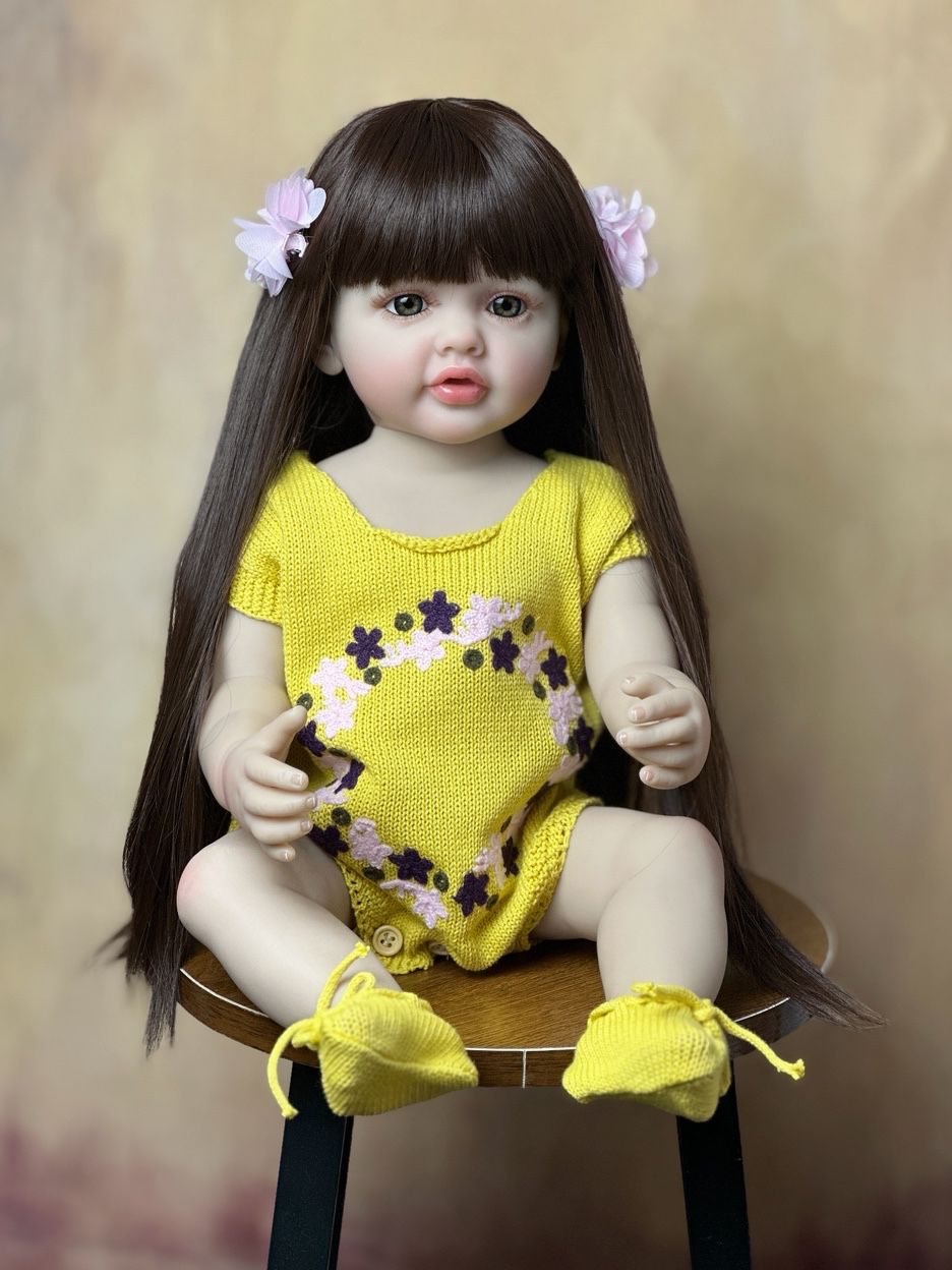 55cm Long Hair Reborn Baby Girl In Yellow Clothes-Betty