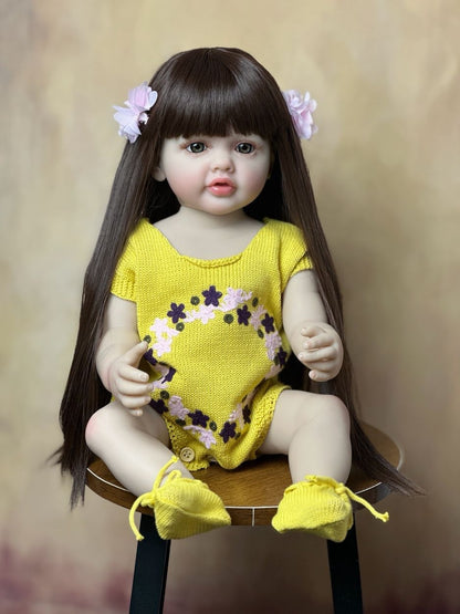 55cm Long Hair Reborn Baby Girl In Yellow Clothes-Betty