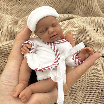 15cm Silicone Dark Skin Loulou Mini Reborn Doll in White Bathrobe
