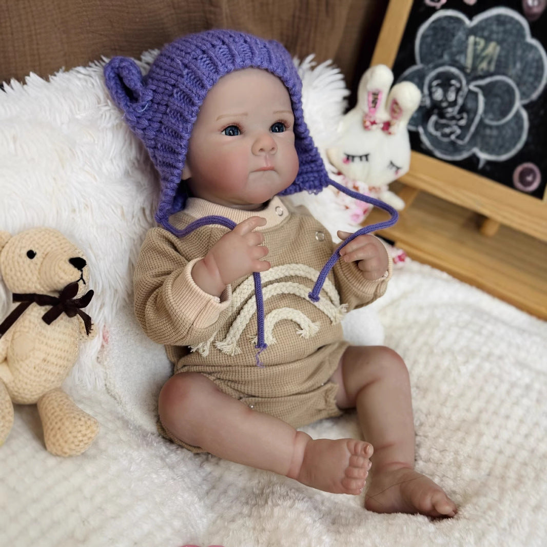 50cm Kelly Blue Eyes Reborn Baby Girl in Purple Hat-Bettie