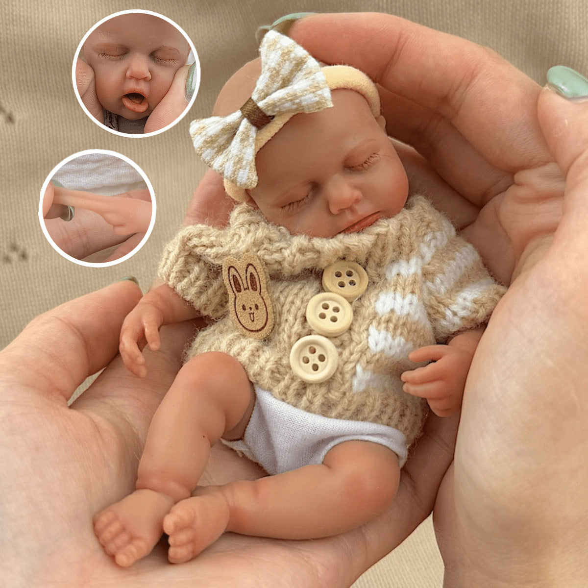 15cm Silicone Dark Skin Loulou Mini Reborn Doll in Sweater