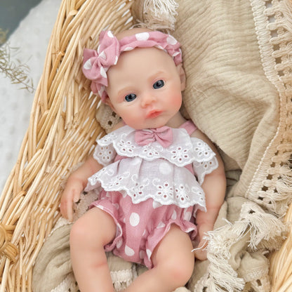 30cm Full Silicone Meadow Reborn Baby Girl in Pink Polka dots Clothes